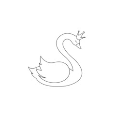Naklejka na ściany i meble Swan vector in line style isolated on white background. Vector illustration of graceful swan bird in crown. Flat cartoon character design