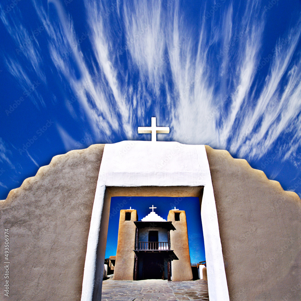 Wall mural Taos Pueblo, New Mexico, USA. The pueblos are considered to be one of the oldest continuously inhabited communities in the United States.