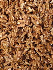 Walnuts on a farmers market stall in the Aegean coastal town Bodrum, Turkey.         