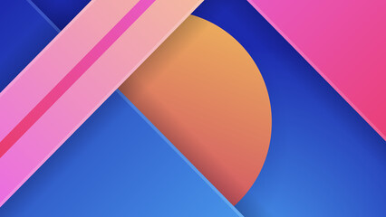 Abstract blue background with neon gradient of pink and orange yellow. Abstract geometric shapes. Vector illustration
