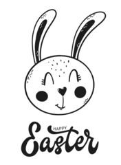 Happy Easter lettering quote decorated with hand drawn rabbit for nursery posters, prints, greeting cards, invitations, etc. EPS 10