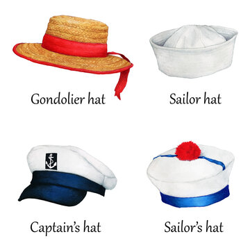 watercolor hand drawn of sailor hats set