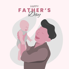 A father lifting his newborn son. Flat design for father's day. Fatherly love