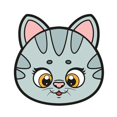 Cute cartoon kitten head color variation for coloring page on a white background