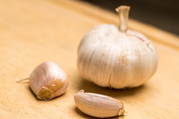 garlic on a wooden background