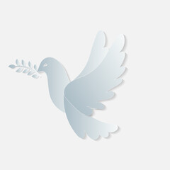 White Dove in Paper cutting Style on Background. vector illustration of white paper cutout dove