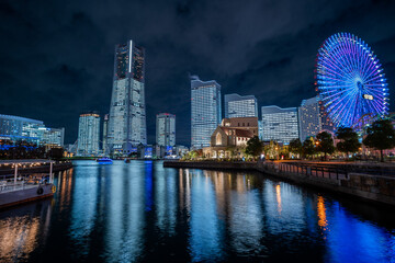 Illuminated Buildings in Yokohama Japan At Night /横浜みなとみらいの夜景
