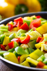 Mixed Colored Peppers and Aubergines Pan Fried. High quality photo