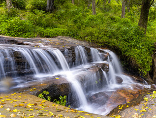 Waterfall in the forest . Autumn nature