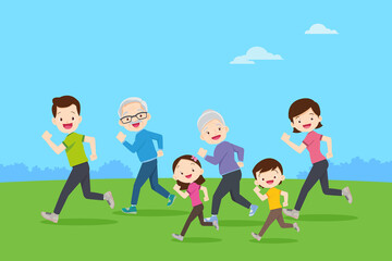 big family jogging and exercising together