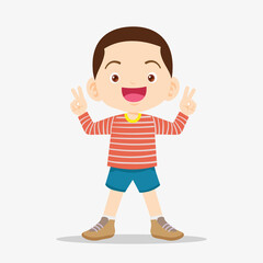 cute boy showing victory sign gesture