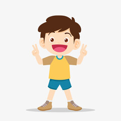 cute boy smile and showing victory sign gesture