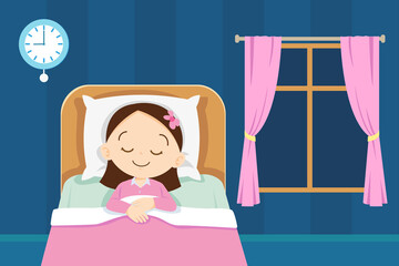 cute girl sleep in bed room