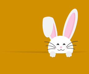 Colorful Happy Easter greeting card with rabbit, bunny, eggs with banners