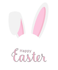 Colorful Happy Easter greeting card with rabbit, bunny, eggs with banners