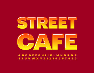 Vector bright logo Street Cafe with glossy Font. Gradient color Alphabet Letters and Numbers set