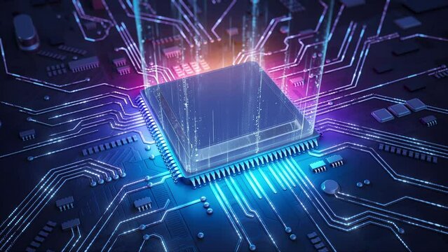 Central Computer Processors CPU concept. Motherboard digital chip. Technology science background. Integrated communication processor. 3D animation