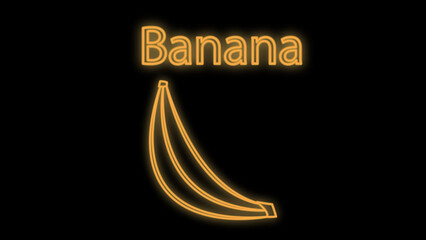 illustration. neon illustration of a banana in brown on a black background. bright and neon sign. trendy and stylish retro neon