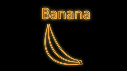 illustration. neon illustration of a banana in brown on a black background. bright and neon sign. trendy and stylish retro neon