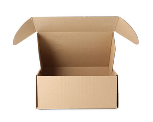 One open cardboard box isolated on white