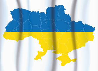 Ukraine map with Ukraine flag colors illustration vector