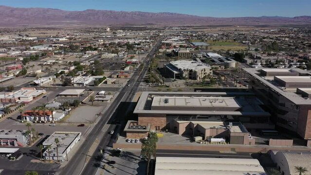 Afternoon view of the urban core of downtown Indio, California, USA.