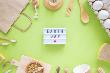 Environment - Earth Day Concept. A set of objects without plastic. Zero waste, eco friendly concept. Flat lay.