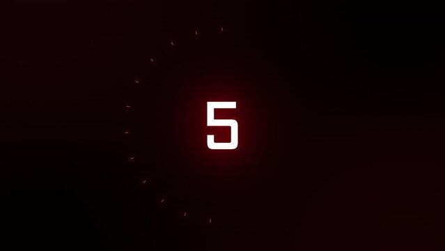 Countdown From 10 to 0. Red Colors, Glow, Minimalistic, Animation.