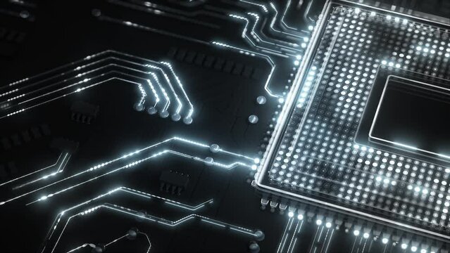 Central Computer Processors CPU concept. Motherboard digital chip. Technological and scientific hud background. Integrated communication processor. 3D animation