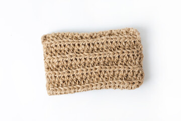 Natural washcloth made of craft thread for washing dishes. The concept of waste-free production ,...