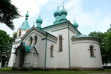 Fototapeta na wymiar Historic brick orthodox church in Ryboly, Podlasie, Poland