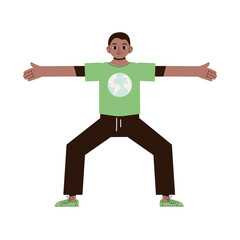 young man making stretching