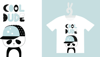 Baby Animal Prints on T-shirts, sweatshirts, wall art. Drawn cute baby panda. Isolated vector illustration