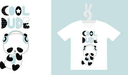 Baby Animal Prints on T-shirts, sweatshirts, wall art. Drawn cute baby panda. Isolated vector illustration