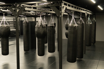 bag punching boxing background indoors, from competition fitness in gym from bags heavy, kickboxing...
