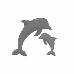 Adorable dolphin mother and baby vector illustration. Sea mammals icon.