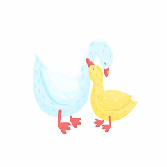 Adorable mother goose and gosling vector illustration. Cute farm birds illustration.