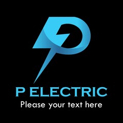P Electric logo template illustration. Letter p, and lightning. suitable for electric, connection, technology etc
