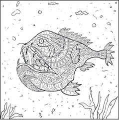 Sea Animals doodle art coloring pages