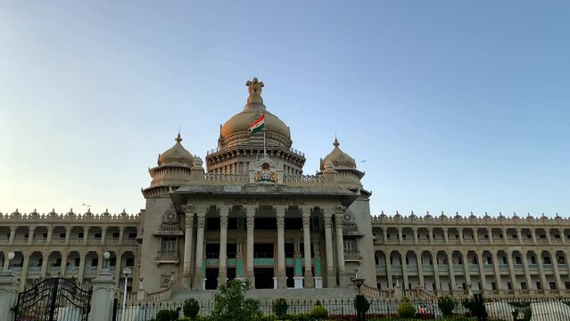  Facade of the Vidhana Soudha, seat of the state legislature of Karnataka province in India.