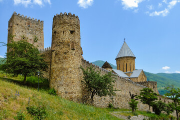 Ananuri fortress on the Aragvi river in Georgia. The castle was the scene of numerous battles