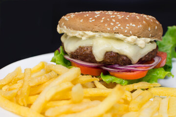 Salad burger and french fries