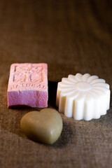 pink and white soap