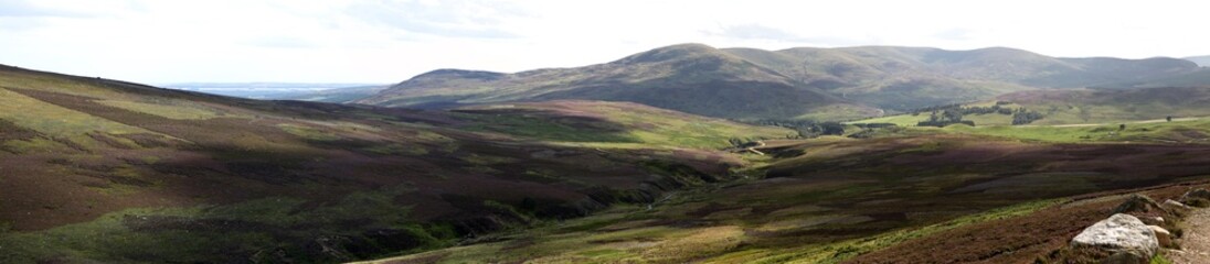 Fototapeta na wymiar Panorama - Scottish landscape - Mount Battock from Glen Esk - Angus - Scotland - UK