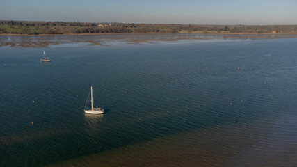An aerial view of the River Orwell near Pin Mill in Suffolk, UK