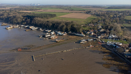 An aerial view of Pin Mill in Suffolk, UK