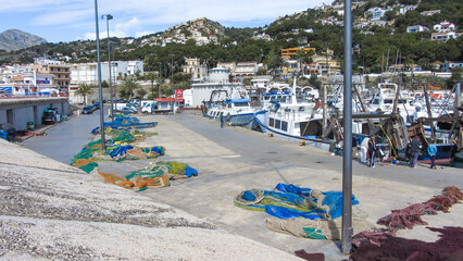 Obraz premium Barcos de pesca de bahía de Jávea o Xabea en España