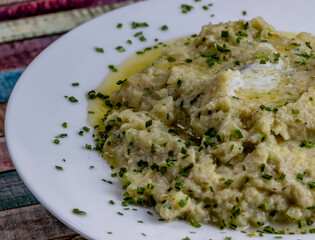Roasted garlic cauliflower mash. Calgary, Alberta, Canada