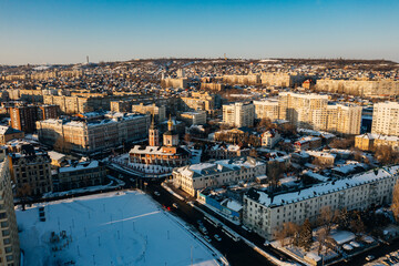 Obraz premium Aerial view of Saratov in winter