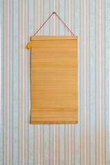 wooden birch board on the wall with copy space